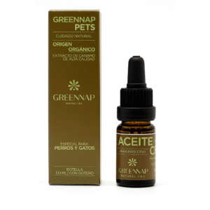 Aceite CBD 1% para mascotas Green Nap en frasco de 10 ml con sabor a salmón y base MCT, ideal para perros y gatos pequeños.