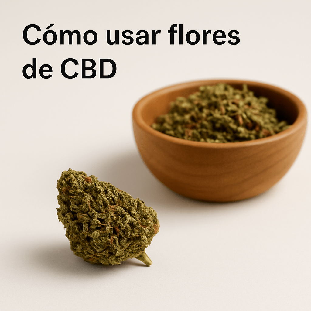 cogollo de CBD natural y cuenco con material vegetal