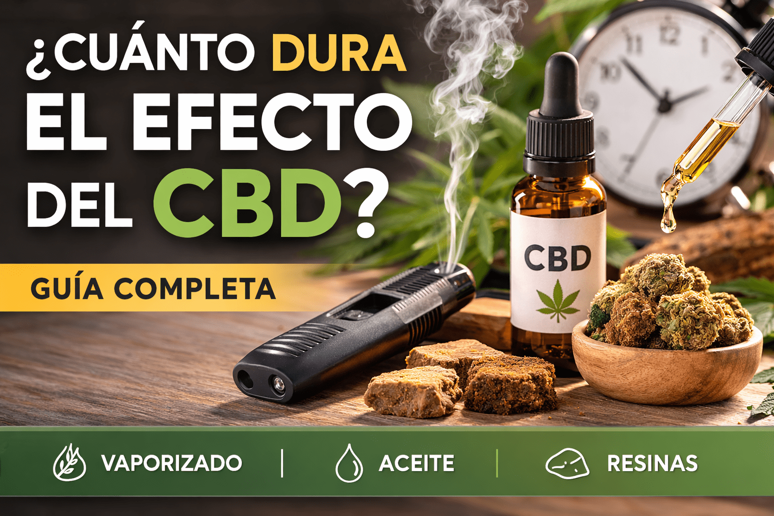 ¿Cuánto dura el efecto del CBD según el método de consumo: vaporización, aceite sublingual o resinas de CBD.