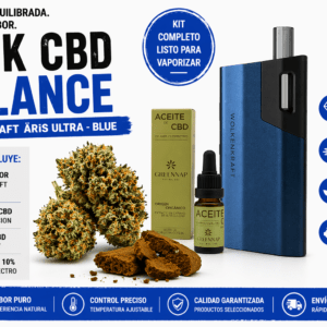 Pack CBD Balance con vaporizador Wolkenkraft ÄRiS Ultra Blue, flores CBD Widow Illusion, hash Desert Dust y aceite CBD 10%