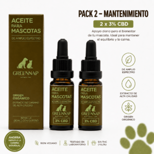 Pack CBD mascotas mantenimiento 2x 3% Green Nap aceites para perros y gatos