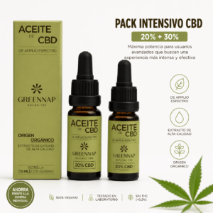 Pack intensivo CBD 20% y 30% Green Nap aceite CBD de amplio espectro alta concentración