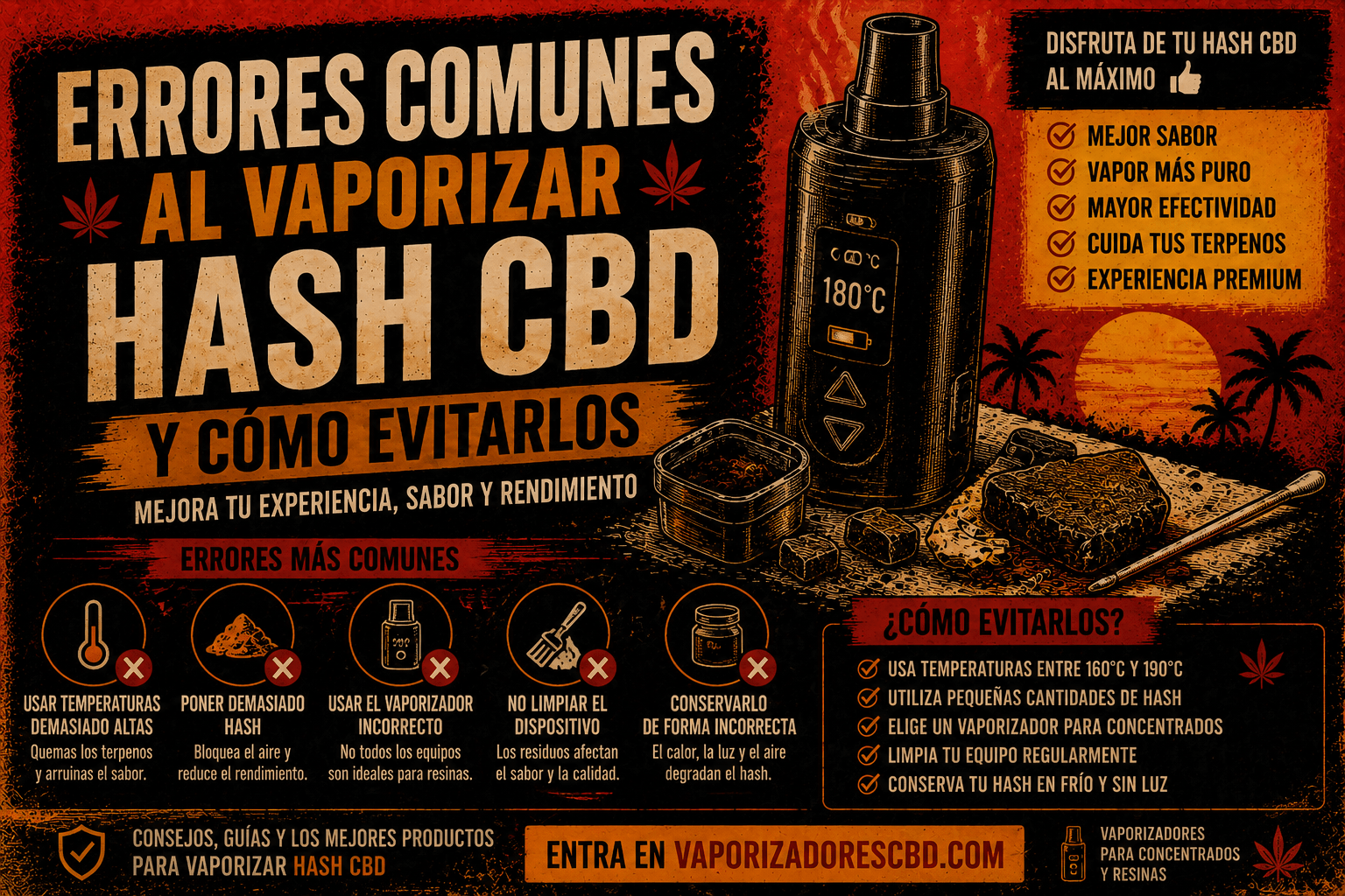 Errores comunes al vaporizar hash CBD y cómo evitarlos para mejorar sabor, vapor y rendimiento del vaporizador.