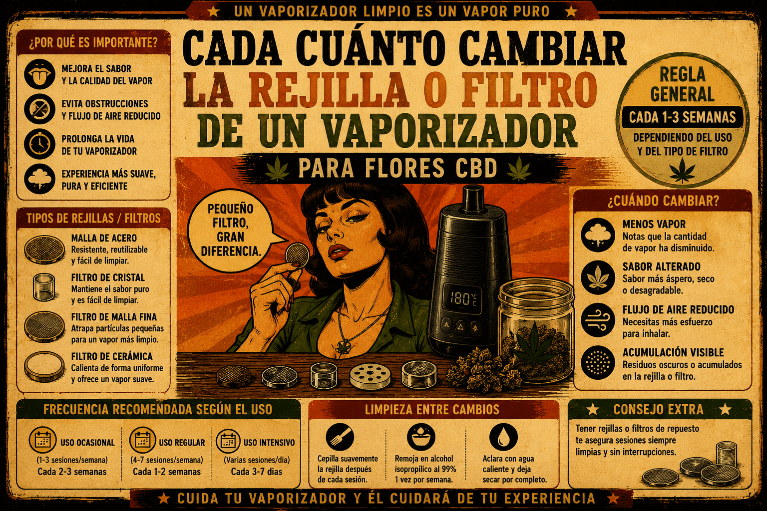 Cada cuánto cambiar la rejilla o filtro de un vaporizador para flores CBD