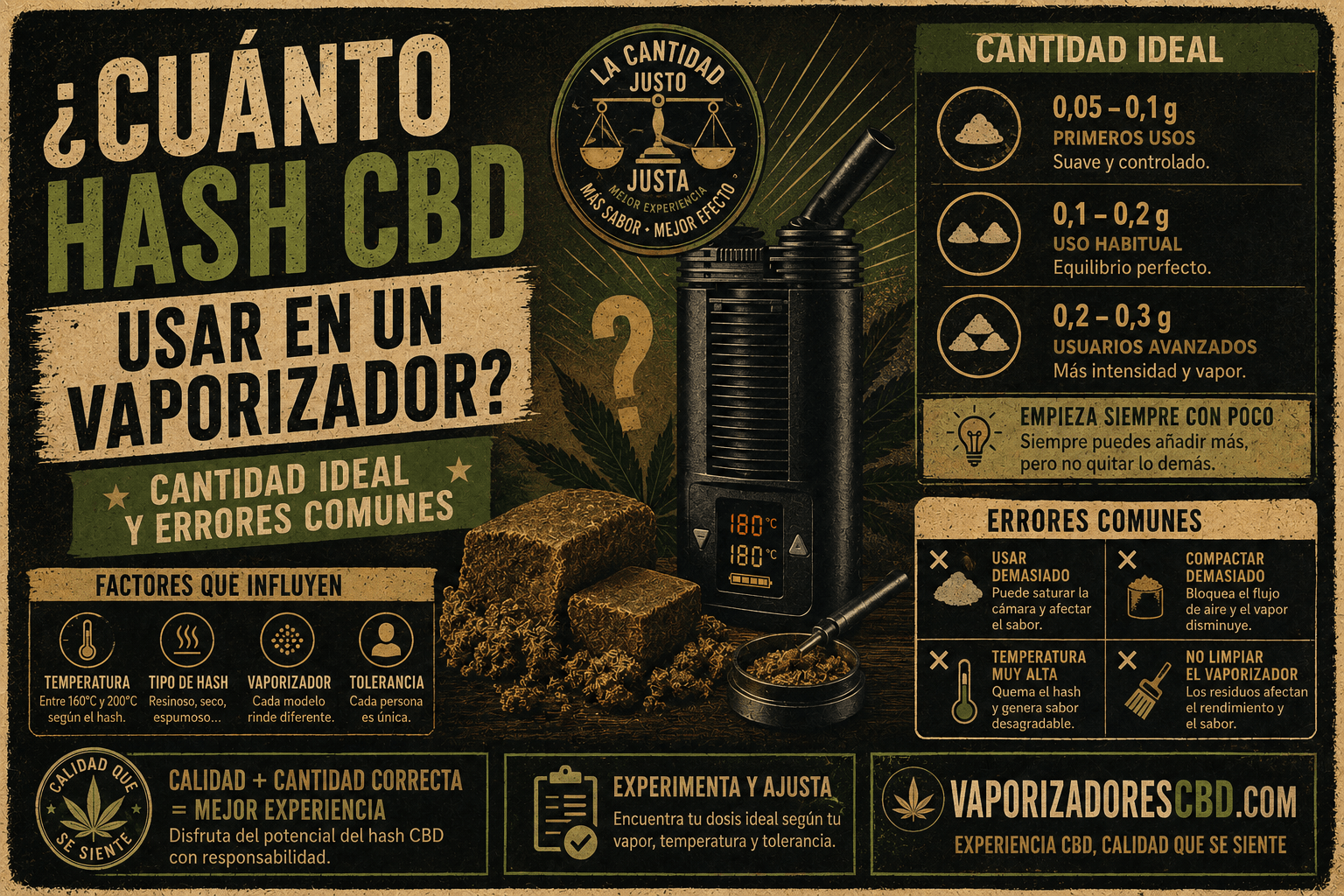 Cantidad ideal de hash CBD para usar en un vaporizador y errores comunes al dosificar resinas CBD