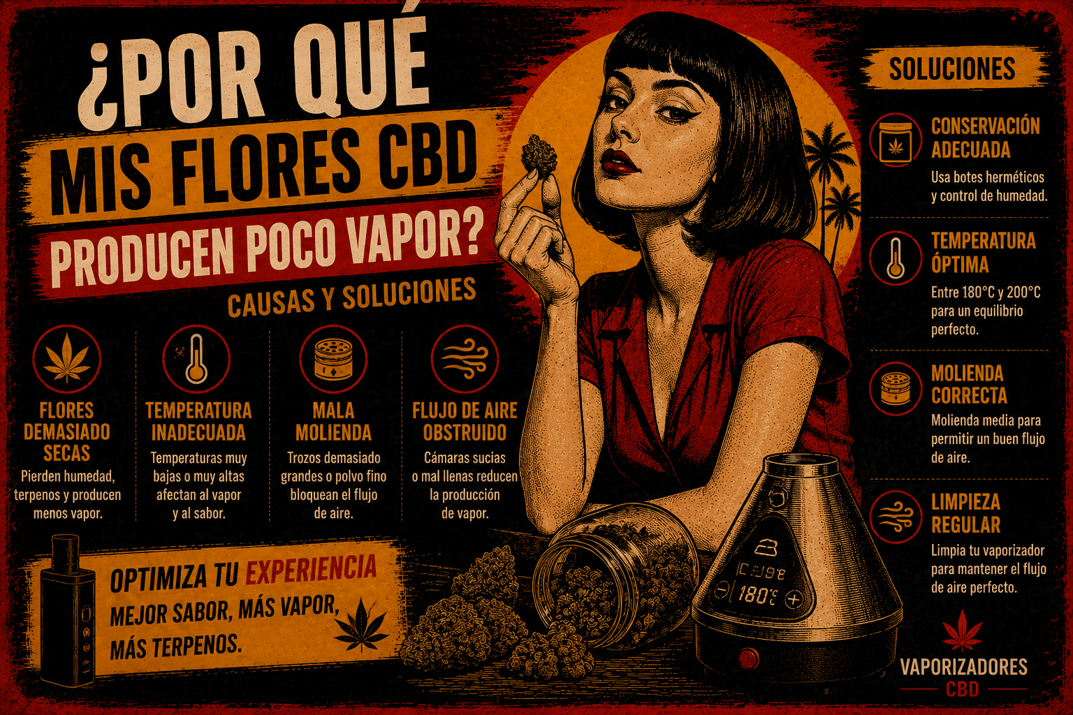 Flores CBD produciendo poco vapor en vaporizador. Principales causas y soluciones para mejorar la experiencia de vapeo.