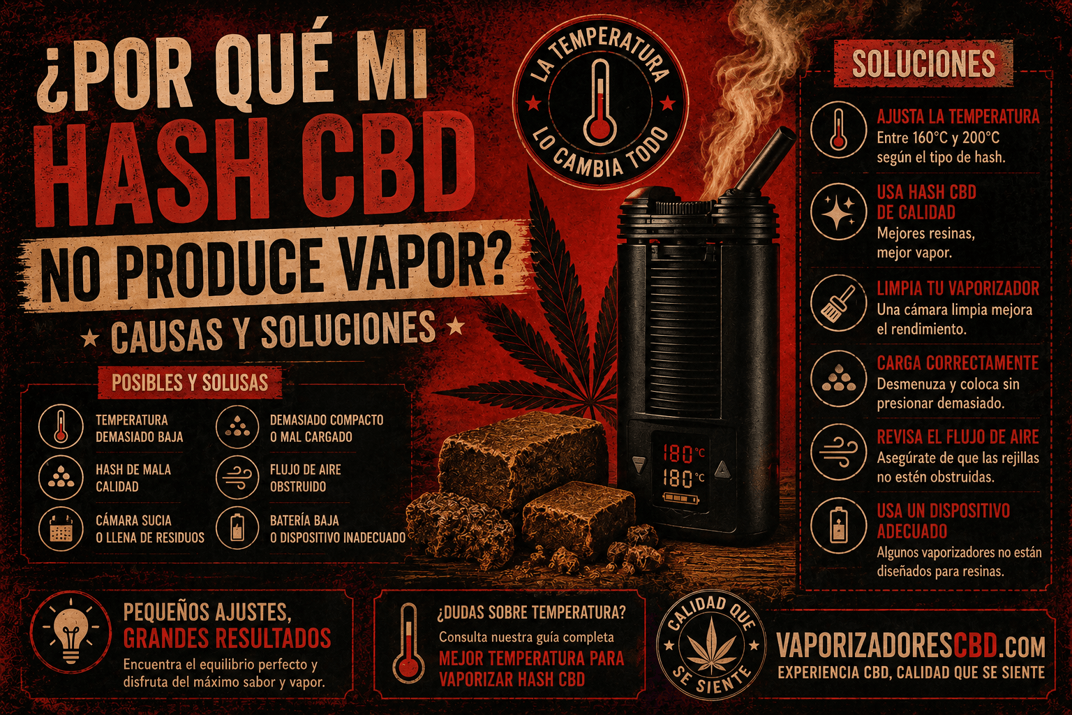 Hash CBD que no produce vapor en un vaporizador por problemas de temperatura, humedad o calidad de la resina